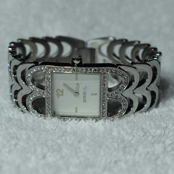 925 SS Breil Quartz Cuff Watch Swarovski Crystals - Picture 4 of 16